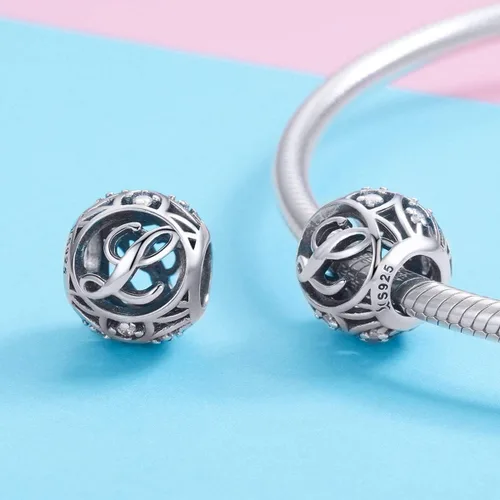 Miniatura 4 de RUKYF Dijes de letras de plata de ley 925 con inicial de la A a la Z para pulseras, collares, cuentas del alfabeto de circonita cúbica, regalos