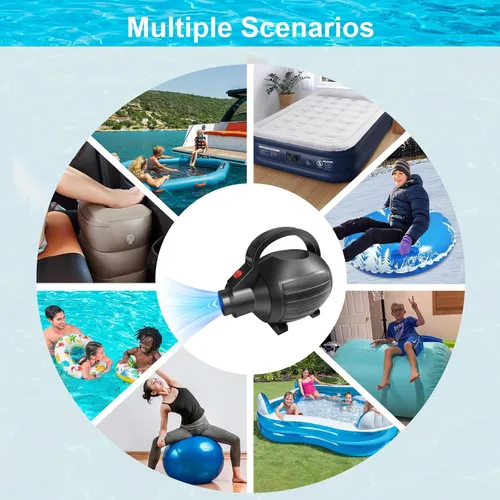 Miniatura 6 de VOFiTNY Bomba de aire eléctrica para inflables, bomba de colchón de aire de 600 W, bomba de cama portátil para colchoneta de gimnasia, piscina