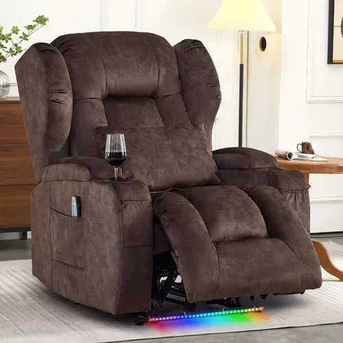 Miniatura 11 de Sillas reclinables eléctricas para adultos con masaje y calor, silla reclinable individual de piel sintética, sofá reclinable reclinable para cine