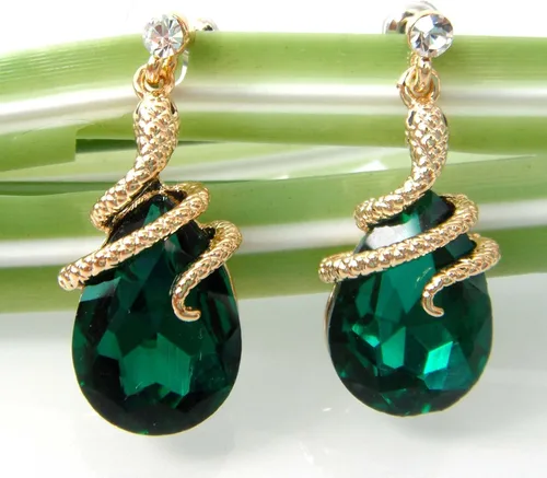 Miniatura 3 de Navachi Pendientes colgantes de gota de serpiente con forma de pera multicolor de cristal chapado en oro de 18 quilates