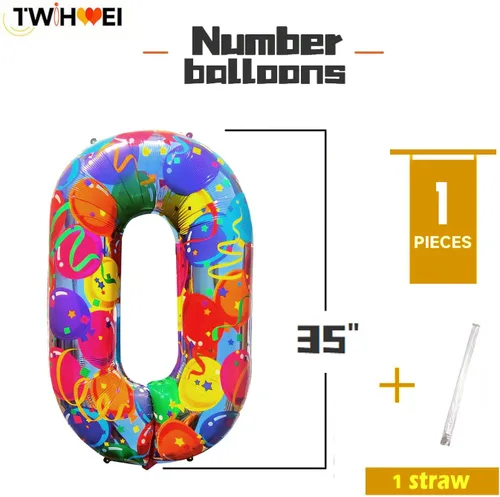 Miniatura 2 de Globos del número 0, globos arcoíris cero para decoraciones de cumpleaños de 10, 40 pulgadas, globos de neón grandes números 20, globos iridiscentes