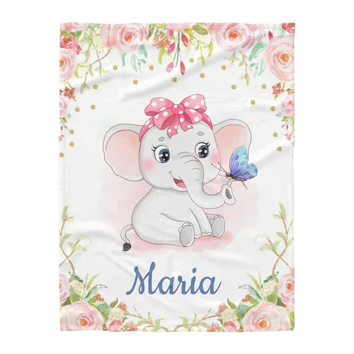 Miniatura 7 de Manta de vellón personalizada para niños con nombre, bonita manta de bebé de elefante para cama (30 x 40 pulgadas)