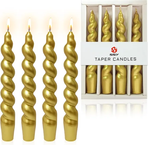 Miniatura 49 de Velas en espiral de Navidad, velas cónicas doradas, 10 pulgadas, sin perfume, para regalo de invierno, vacaciones, Navidad, decoración del hogar