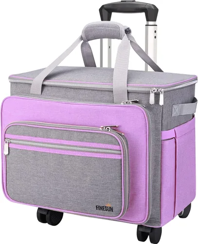 FINESUN Funda para máquina de coser con ruedas, plegable, bolsa de transporte de lujo para máquina de coser para Brother, Singer, Janome y la Púrpura