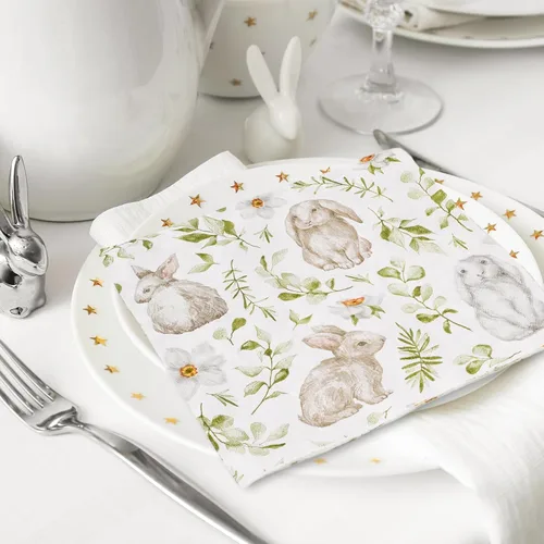 Miniatura 5 de Paquete de 50 servilletas de papel de Pascua, acuarela, conejo, desechables, servilletas decorativas para cena, suministros de vajilla para fiestas