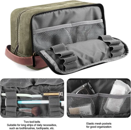 Miniatura 2 de Neceser de viaje para hombres y mujeres, organizador de artículos de tocador de lona resistente al agua, de cuero vegano, kit de Dopp colgante