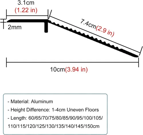 Miniatura 2 de Doorway - Tira de transición de suelo desigual, tira de transición de piso de madera a azulejo, rampa de umbral de 3.9 pulgadas de ancho para suelos