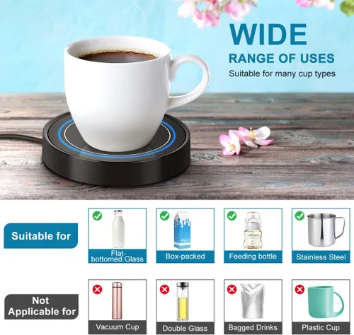 Miniatura 3 de Calentador de taza de café, calentadores de bebidas eléctricos para uso en escritorio de oficina y hogar, posavasos inteligente con termostato