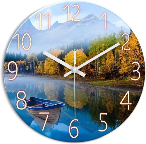 Miniatura 11 de XFM Reloj de pared azul con pilas, 12 pulgadas, silencioso, sin tictac, de cristal, luna, océano, ondas, relojes redondos para decoración de cocina