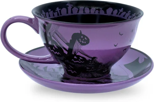 Miniatura 2 de Disney The Nightmare Before Christmas Spiral Hill - Taza de té y platillo de cerámica Juego de fiesta de té para café, expreso, moca