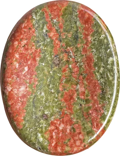 Fekuar Piedra Natural de Cristal Unakita para el Pulgar, Piedra de Bolsillo Tallada a Mano para Alivio del Estrés y Meditación, en Forma Ovalada