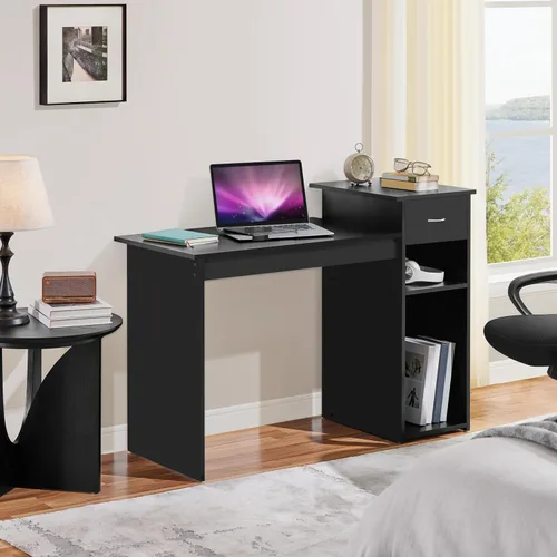 Miniatura 2 de Yaheetech Juego de escritorio y silla moderno para oficina en casa, escritorio para computadora con cajón y estantes con silla de oficina ergonómica
