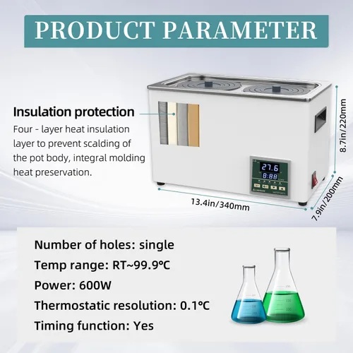 Miniatura 8 de Lab 572.0 °F/572℉ 2000 RPM Agitador magnético Placa caliente 2L y baño de agua de laboratorio Calentador termostático Digital LWB-2 Dispositivos