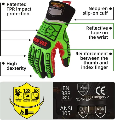 Miniatura 3 de Seibertron Guantes de aceite y gas de rescate de seguridad resistentes a los cortes, resistentes a los cortes, mecánicos antiimpactos, serie High-Vis