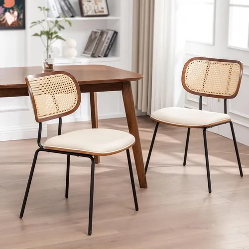 Miniatura 7 de AQG Juego de 2 sillas de comedor de ratán, sillas de comedor modernas de mediados de siglo, sillas con respaldo de caña, sillas de cocina y comedor