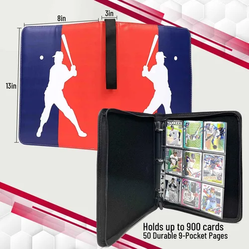 Miniatura 7 de Carpeta de tarjetas de béisbol con mangas, álbum de tarjetas impermeable de 3 anillos con 50 mangas, cierre de cremallera, tarjetero de gran