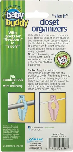 Miniatura 2 de Baby Buddy Size-It Separadores organizadores para perchas de armario de niños y bebes, Paquete de 1, Blanco
