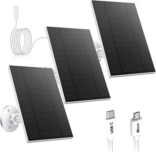 Miniatura 11 de Panel Solar de 5W de 2 Piezas para Cámara de Seguridad, Panel Solar con Puerto Micro USB y USB-C para Cámara para Exteriores con Batería Recargable