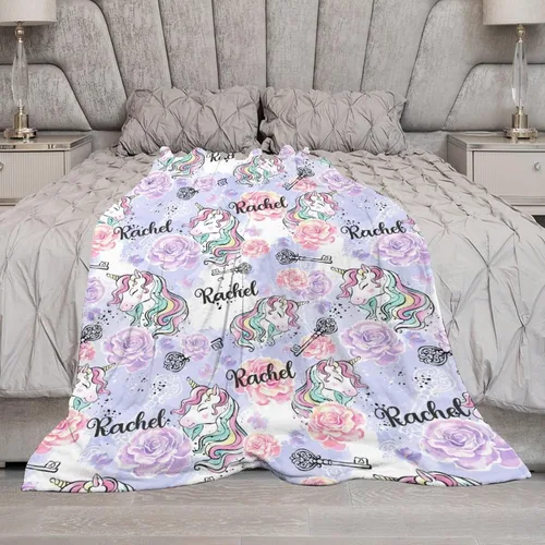 Miniatura 6 de Artsadd Manta de bebé personalizada para niños y niñas con nombre, manta personalizada con nombre de bebé con patrón de unicornio, manta