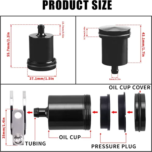 Miniatura 4 de Depósito de aceite universal de aluminio para motocicleta, depósito de líquido de freno, apto para Yamaha, Kawasaki, Honda, Suzuki, BMW y más (negro)