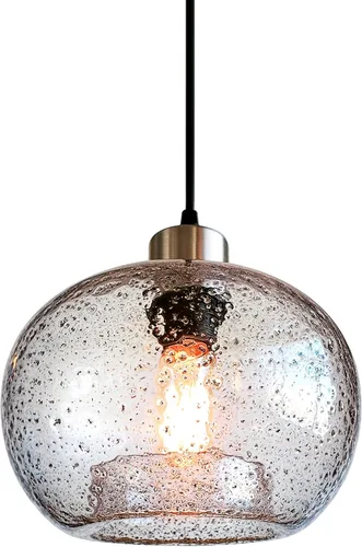 CASAMOTION Lámpara colgante de techo de vidrio soplado a mano, luz colgante rústica moderna, vidrio transparente con semillas y polvo de arena
