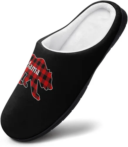 Miniatura 3 de Plaid Mama Bear - Pantuflas de algodón para mujer, acogedoras y cálidas, para interiores y exteriores