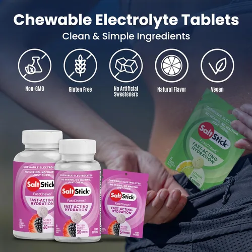 Miniatura 4 de SaltStick FastChews, tabletas de repuesto de electrolitos para rehidratación, ejercicio, senderismo y recuperación deportiva, botella de 60 tabletas
