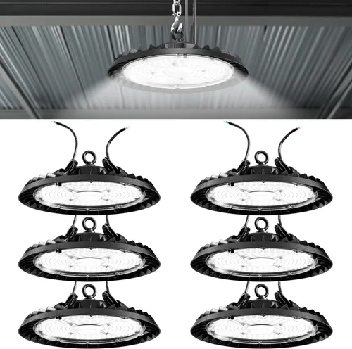 Sunco - Paquete de 6 luces LED UFO de alta bahía, 200W, 28000 lúmenes, 5000K 120-277V regulables 0-10V, luces ultra brillantes para tienda comercial