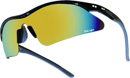 GoLight Polarized Wraparound Sports Sunglasses for Men & Women – UV400, Anti-Glare, Lightweight Frame with Metal Hinges Espejo negro brillante/dorado