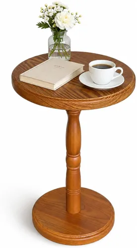 Miniatura 8 de LAPTAIN Mesa auxiliar redonda pequeña, mesa de bebida de madera maciza de 13 pulgadas con base de pedestal, mesa de Martini decorativa de 20.5