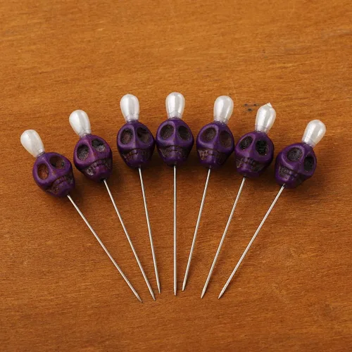 Miniatura 6 de BLESSUME 7pcs Candle Magick Ritual Pins Skull Top (Púrpura)