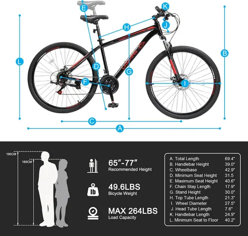 Miniatura 6 de Ktaxon Bicicleta de Montaña 24/26/27.5 Pulgadas para Hombres y Mujeres con Bicicletas de 21 Velocidades para Adultos, Freno de Disco Doble