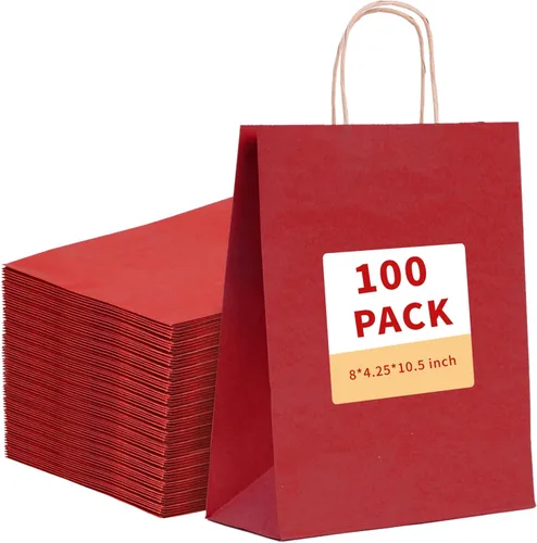 Miniatura 11 de vanhel 50 bolsas de regalo con asas, 8 x 4.25 x 10.5 pulgadas, bolsa de regalo, bolsas de papel marrón con asas a granel, para compras, fiesta