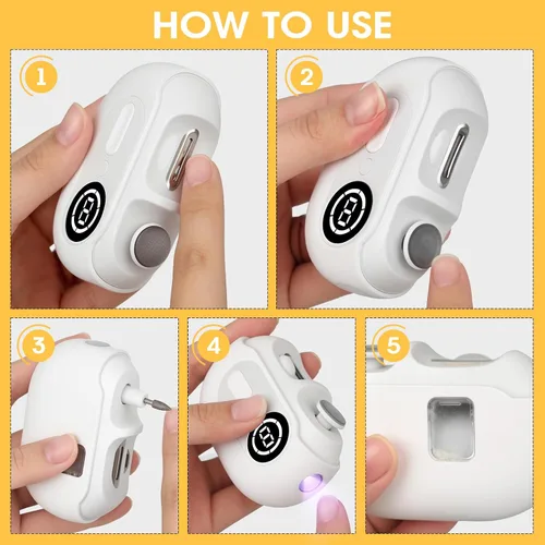 Miniatura 8 de Cortaúñas eléctrico 4 en 1 para personas mayores y bebés, recortadora recargable por USB con 2 velocidades, cubierta magnética y colector