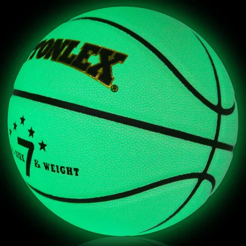 Miniatura 3 de Balones de baloncesto que brillan en la oscuridad de cuero verde brillante para interiores y exteriores, tamaño oficial 7-29.5, tamaño 6-28.5