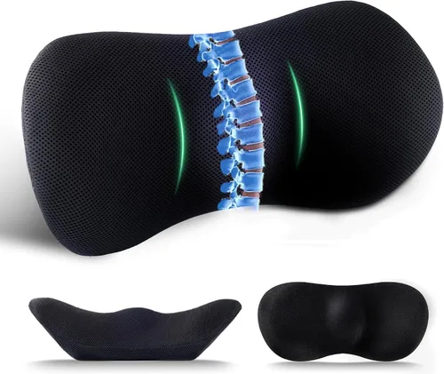 Miniatura 9 de Almohada de apoyo lumbar para silla de oficina y coche, respaldo para silla de oficina, cojín trasero de espuma viscoelástica color carbón