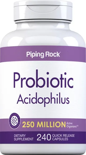 Piping Rock Cápsulas probióticas de Acidophilus | 240 unidades | 1 mg | 250 millones de UFC | para hombres y mujeres | Suplemento sin OMG, sin gluten