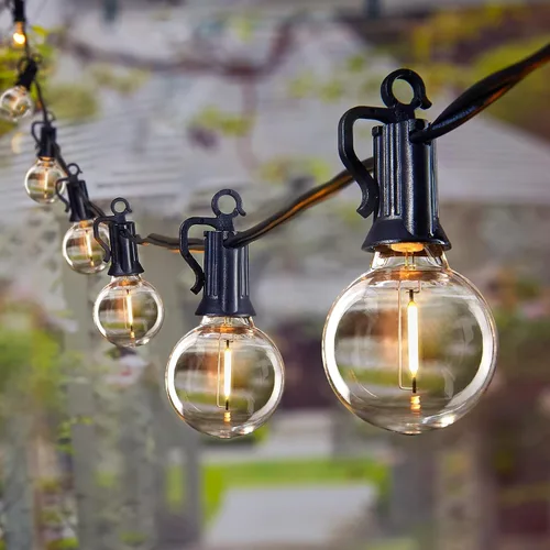 Miniatura 12 de Tira de luces G40 de 25 pies, con focos transparentes, con certificado UL para patios traseros, interiores y exteriores, negro, SYNCHKG061359