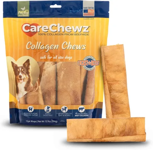 Pet Factory CareChewz - Golosinas masticables de colágeno de 6 a 7 pulgadas para perros, sabor a pollo, 12 unidades/1 paquete