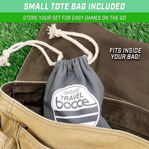 Miniatura 7 de GoSports Mini juego de bochas de tamaño de viaje con 8 bolas, palino, bolsa de mano y cuerda de medición, elige tu