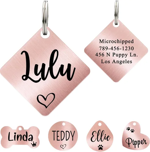 Miniatura 28 de Ultra Joys - Etiqueta personalizada de identificación para mascotas para perros, etiqueta de identificación de hueso de acero inoxidable cepillado