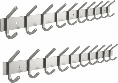Miniatura 17 de Perchero de Pared Blanco – Riel de Ganchos de Acero Inoxidable de 15 Pulgadas con 5 Ganchos Dobles Resistentes para Abrigos – Perchero Montado