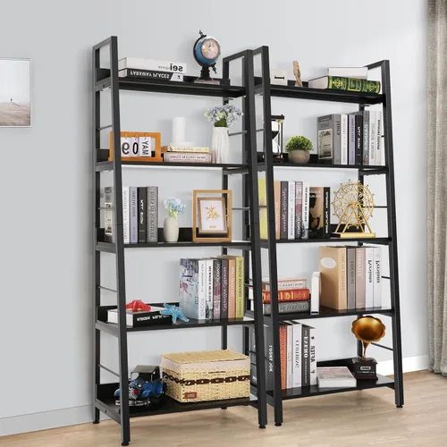 Miniatura 2 de Homdox Estantería de escalera de 5 niveles, estantería industrial de madera y metal, soporte para plantas y flores, estante de almacenamiento