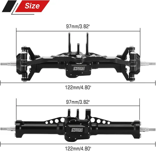 Miniatura 6 de INJORA Juego de ejes delantero y trasero - Ejes completos de aluminio extendidos +4mm para actualización TRX4M 1/18 RC Crawler Car