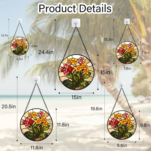 Miniatura 7 de Atrapasoles para colgar vidrieras, flores amarillas y rojas, para ventana, puerta, decoración del hogar, plantas verdes, atrapasoles, Navidad, Día