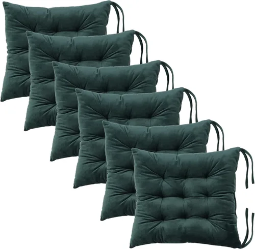 Miniatura 45 de Juego de 2 cojines para sillas de comedor con lazos, almohadilla antideslizante para silla de cocina para interior y tapete de asiento de comedor