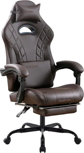 Miniatura 11 de Silla de juegos con reposapiés y soporte lumbar de masaje, silla ergonómica para videojuegos, sillas de videojuegos de oficina con altura y respaldo
