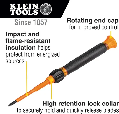 Miniatura 2 de Klein Tools 32584INSR - Juego de destornilladores de precisión 8 en 1 con estuche, juego de destornilladores aislados con clasificación de 1000V
