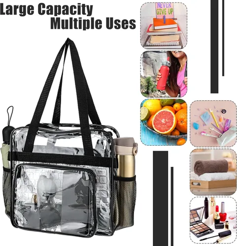 Miniatura 7 de Silkfly Bolsa de viaje de PVC transparente aprobada para estadios, con asas, correa para el hombro, cremallera para mujer, 2 unidades 2 Pcs