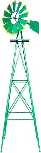 Miniatura 17 de VINGLI Molino de viento ornamental de 8 pies para decoración de jardín trasero, veleta meteorológica, molino de viento de metal resistente con Gris